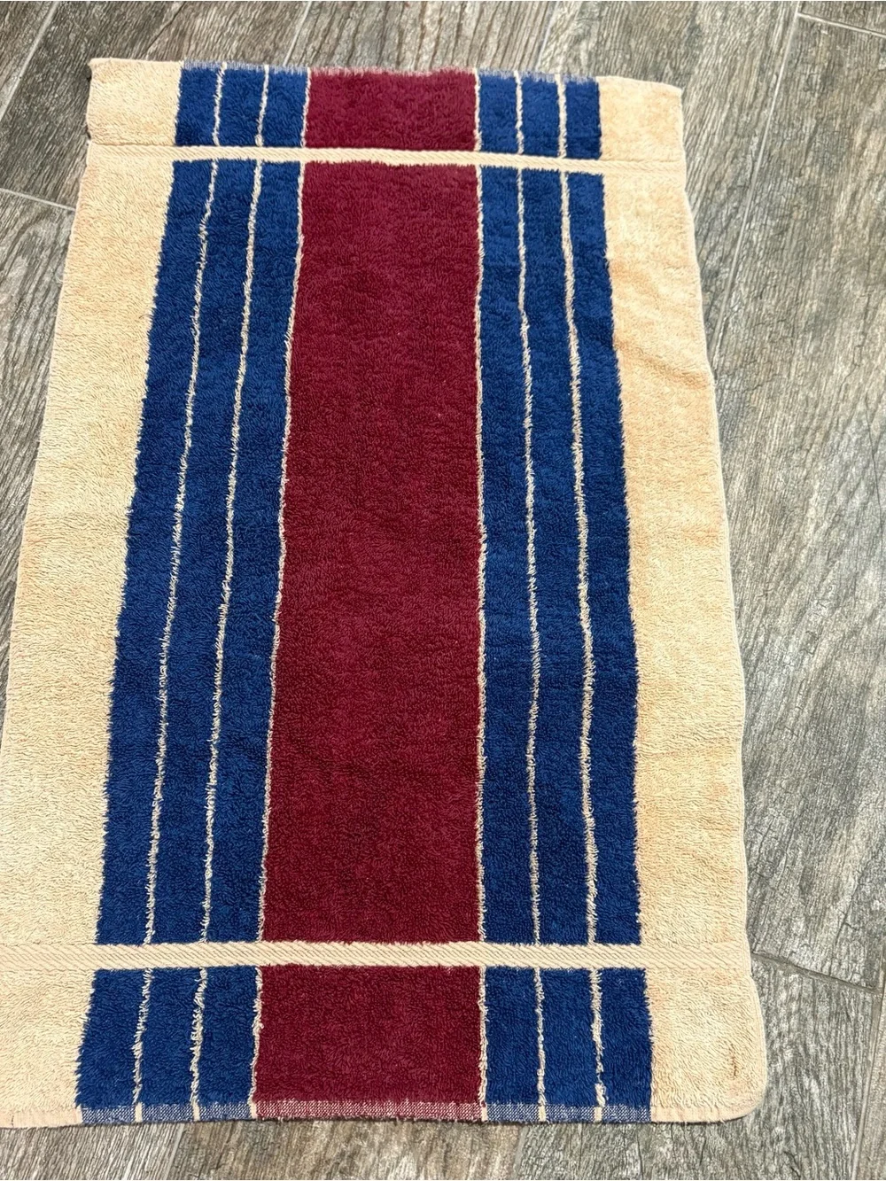 Vtg MARTEX New Splendor Stripe‎ Hand Towel MCM 70s Made USA Burgundy Navy 24x 15